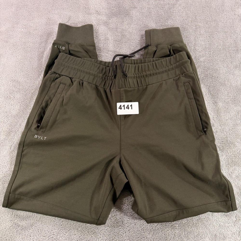 BYLT Everyday Pant Joggers Men Size M Olive Green Tapered Athletic Drawstring